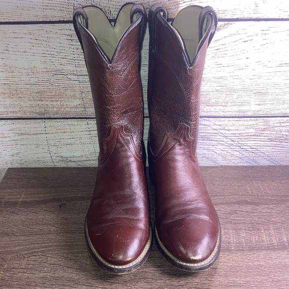Mens Pre Owned Laredo Burgundy Roper Cowboy Boots Size 7.5D - Picture 3 of 11